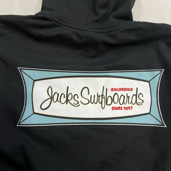 Jacks Surfboards Hoodie Men's Medium Black Surfing Sweatshirt - Picture 6 of 6